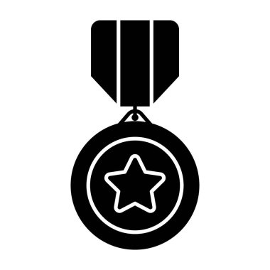 Madalya kazanan, yıldız rozet vektörü katı simge biçiminde 