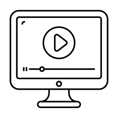 Video öğrenme, video öğretileri simge tasarım çizgisi vektörü 