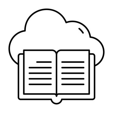 Bulut konseptli kitap, bulut kitabı simgesinin çizgi vektörü.