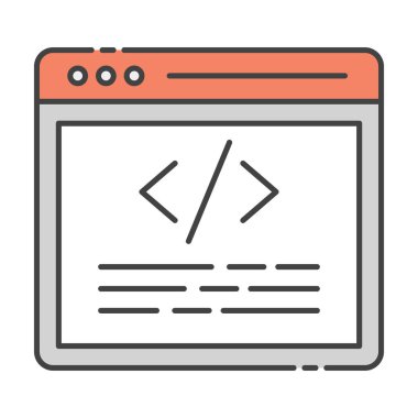 Web arayüzü programlanıyor, web sitesi kodlaması düz vektör biçimi 