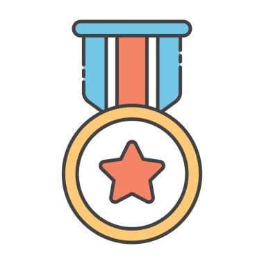 Kazanan ödül kurdelesi, düz vektör tasarımında yıldız madalyası 