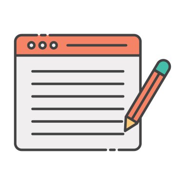 Web yazma kavramı, düz tasarım web makale simgesi 