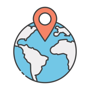 Dünya çapında harita, düz küresel konum vektör tasarımı 