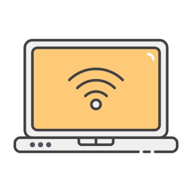 Düz dizaynlı internet bağlantılı aygıt, kablosuz dizüstü bilgisayar simgesi 