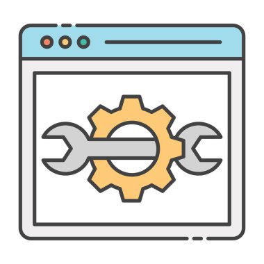 Web kurulumu, web bakım simgesinin düz tasarımı.