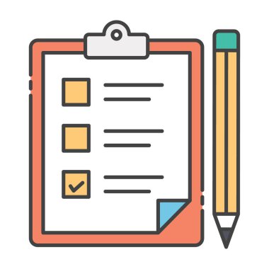 Düz tasarım ile görev listesi yazan kalem tasviri içeren yapılacak listeler 