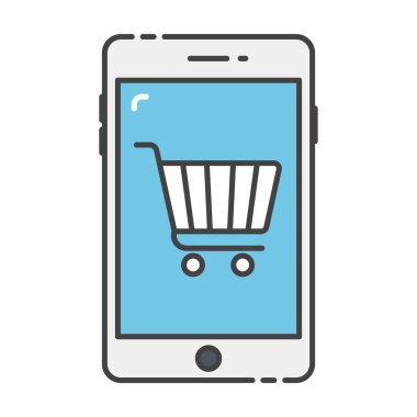 Mobil alışveriş arabası, taşınabilir alışveriş simgesinin düz vektör tasarımı.