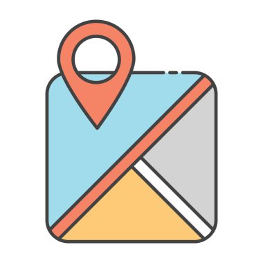 Kağıt harita işaretleyici, düz vektör tasarımında harita konumu simgesi 