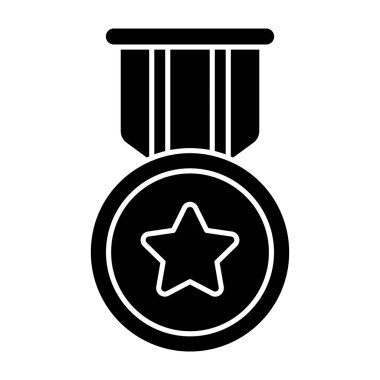 Kazanan ödül kurdelesi, glyph vektör tasarımında yıldız madalyası 