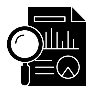 İş veri denetim raporu, kabartma tasarım tarzında iş analiz simgesi 