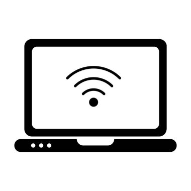Katı tasarım için internet bağlantılı aygıt, wifi laptop simgesi 