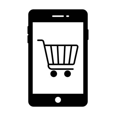 Mobil alışveriş arabası, mobil alışveriş simgesinin kabartma vektör tasarımı.