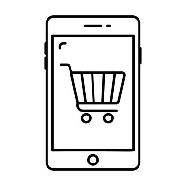 Mobil alışveriş arabası, mobil alışveriş simgesinin satır vektör tasarımı.