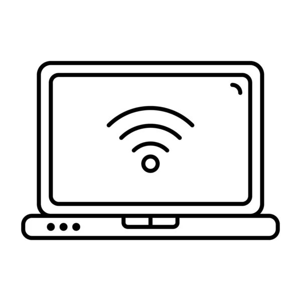 Internet Aangesloten Apparaat Wifi Laptop Icoon Lijn Ontwerp — Stockvector
