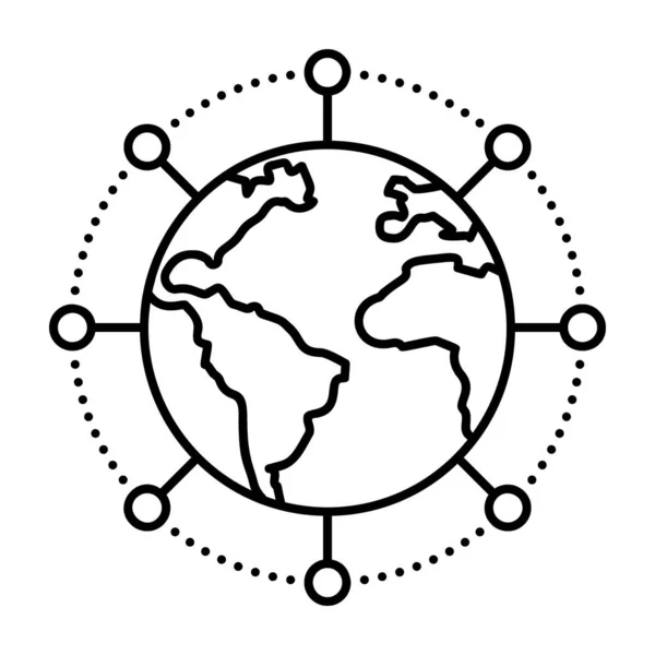 Icône Réseau Mondial Dans Conception Vectorielle Ligne — Image vectorielle