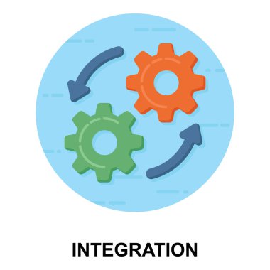 Okları değiş tokuş eden vites, entegrasyon düz vektör simgesi.