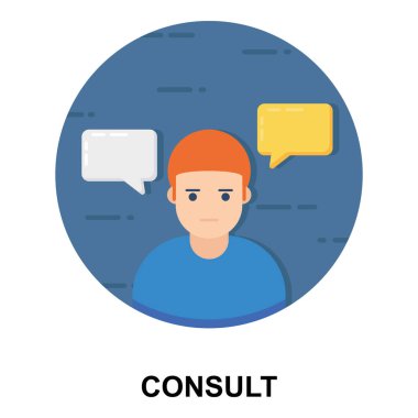 Chatbot ile Avatar, renkli yuvarlak arkaplan üzerine danışma simgesi.