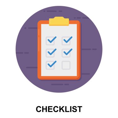 Kontrol listesi, çarpım listesi simgesi, düz biçim.