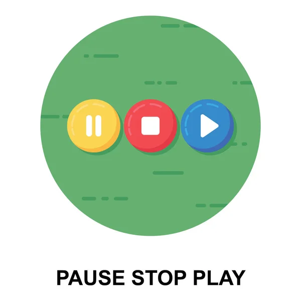 Pause Stop Play Button Flat Design Icon — Stock Vector