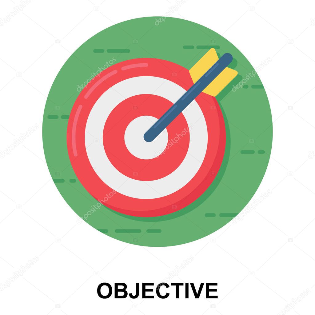 Arrow with bow, dartboard, objective icon flat vector.
