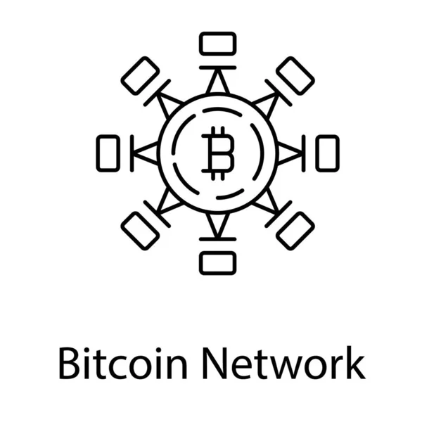 Bitcoin Netzwerk Vektor Linie Design Symbol — Stockvektor