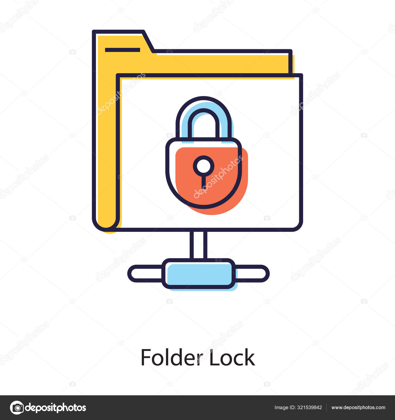 Защищенные Файлы Данных Значок Блокировки Папки Квартире Векторное.
