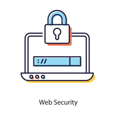 Web sitesi koruma kavramı, düz tasarım web güvenlik simgesi.