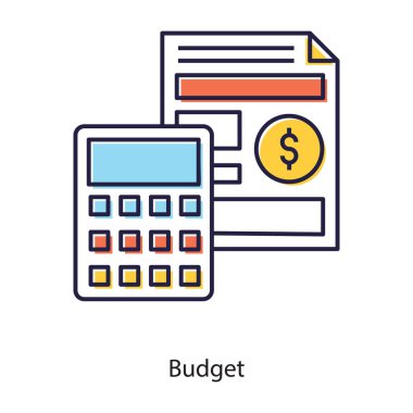 Düz tasarım tarzında iş veri raporu ve bütçe simgesi olarak bilinen mali muhasebe 
