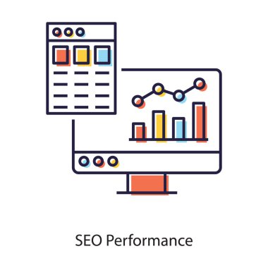 Veri analiz şeması, seo performans düz simge tasarımı 