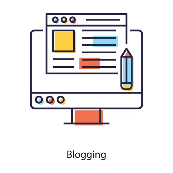 Concepto Escritura Web Icono Blogging Diseño Plano — Archivo Imágenes Vectoriales