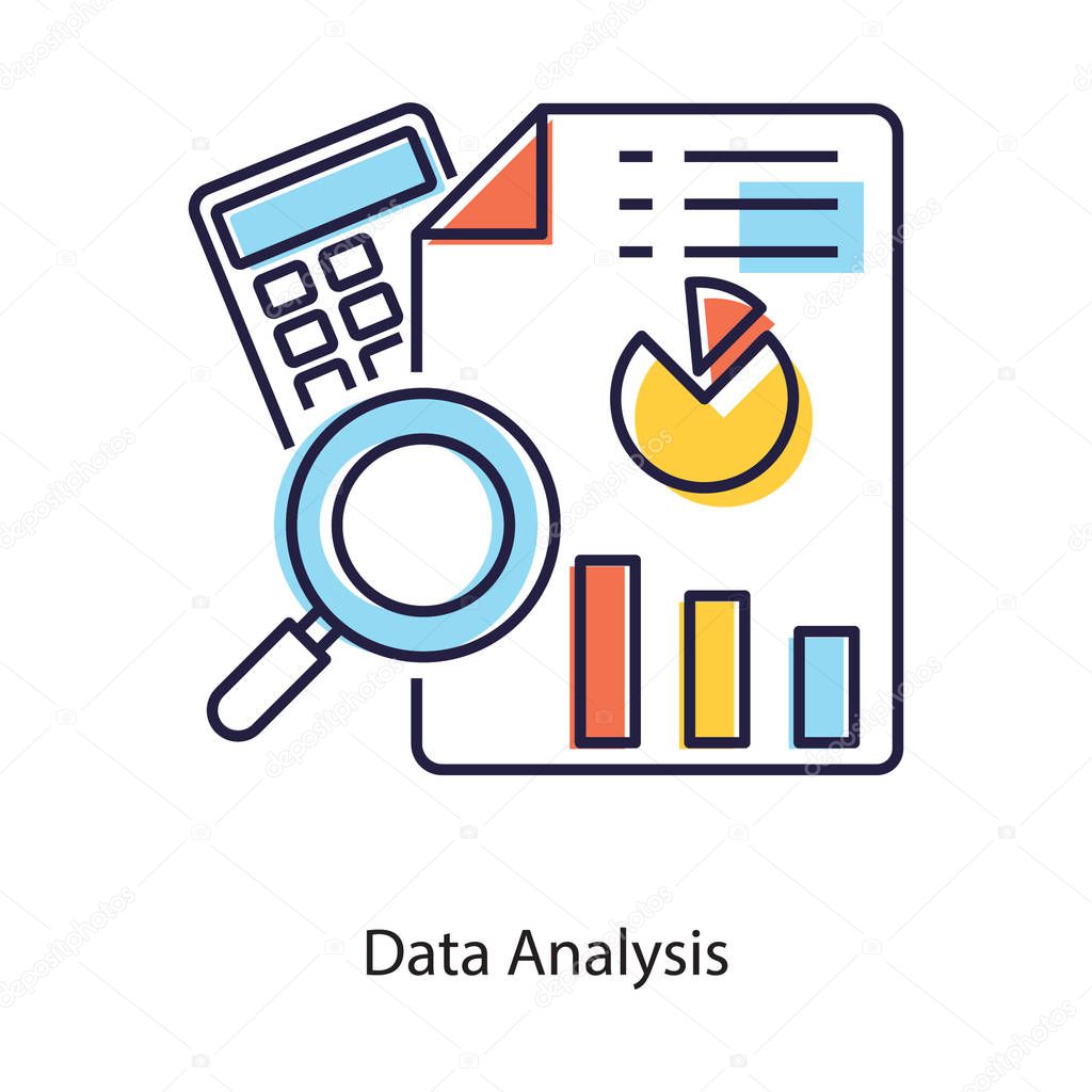 Business data audit report, data analysis icon in flat design style 