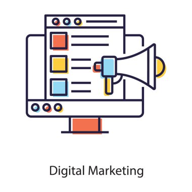 Çevrimiçi tanıtım, düz tasarımda dijital pazarlama simgesi 
