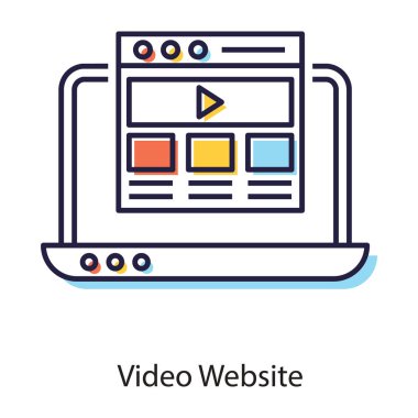 Çevrimiçi öğrenme kavramı, düz tasarım video web sitesi simgesi 