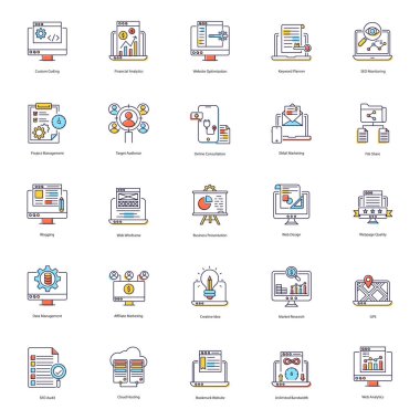 Seo araçları düz simgeler bir dizi farklı görseller içinde en iyi optimizasyon hizmetleri sağlar ki bu projelerinizin daha değerli olmasına yardımcı olur. Bu vektörleri yakalama şansını kaçırmayın..