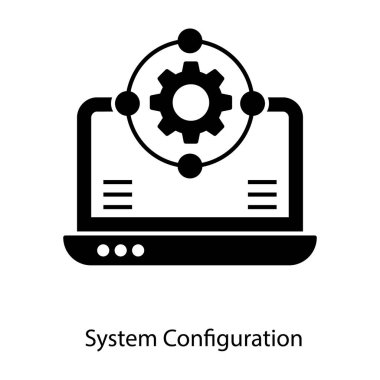Laptop onarımı, sistem yapılandırma simgesi ve katı tasarım 