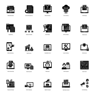 Seo araçları glyph simgeleri projelerinizi daha değerli hale getirmek için en iyi optimizasyon hizmetlerini sunar. Bu vektörleri yakalama şansını kaçırmayın..