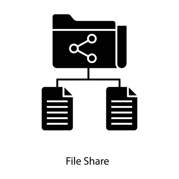 Rete Documenti Distribuiti Icona Condivisione File Stile Solido — Vettoriale Stock