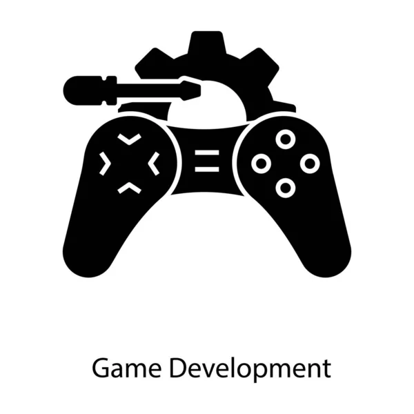 Joystick Gear Screw Driver Depicting Game Development Icon Glyph Vector — Stock vektor