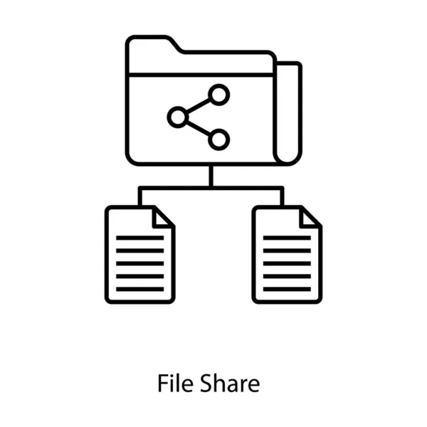 Rete Documenti Distribuiti Stile Linea Icona Condivisione File — Vettoriale Stock