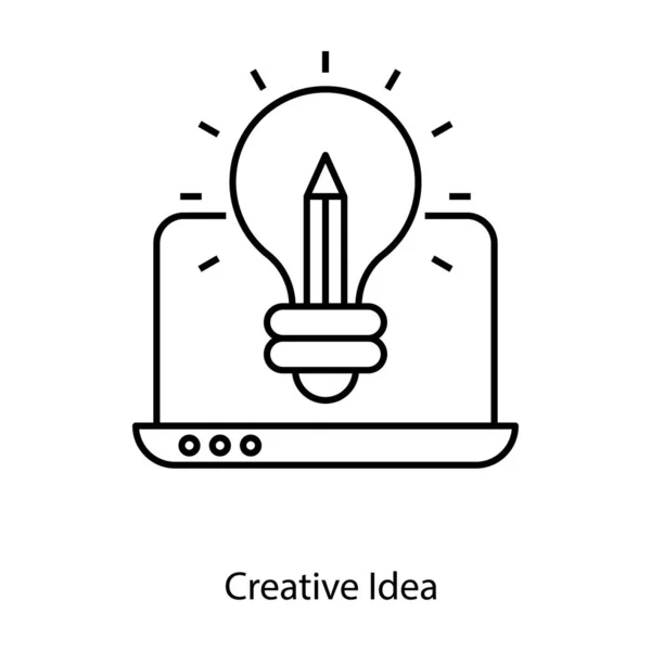 Яскрава Лампочка Ноутбуці Зображує Піктограму Творчої Ідеї Лінійний Дизайн — стоковий вектор