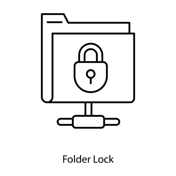 Secure Data Files Folder Lock Icon Line — Stock Vector