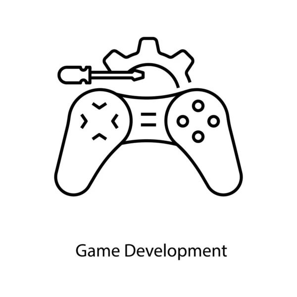 带齿轮和螺杆驱动的游戏棒 描绘游戏开发图标 直线矢量设计 — 图库矢量图片