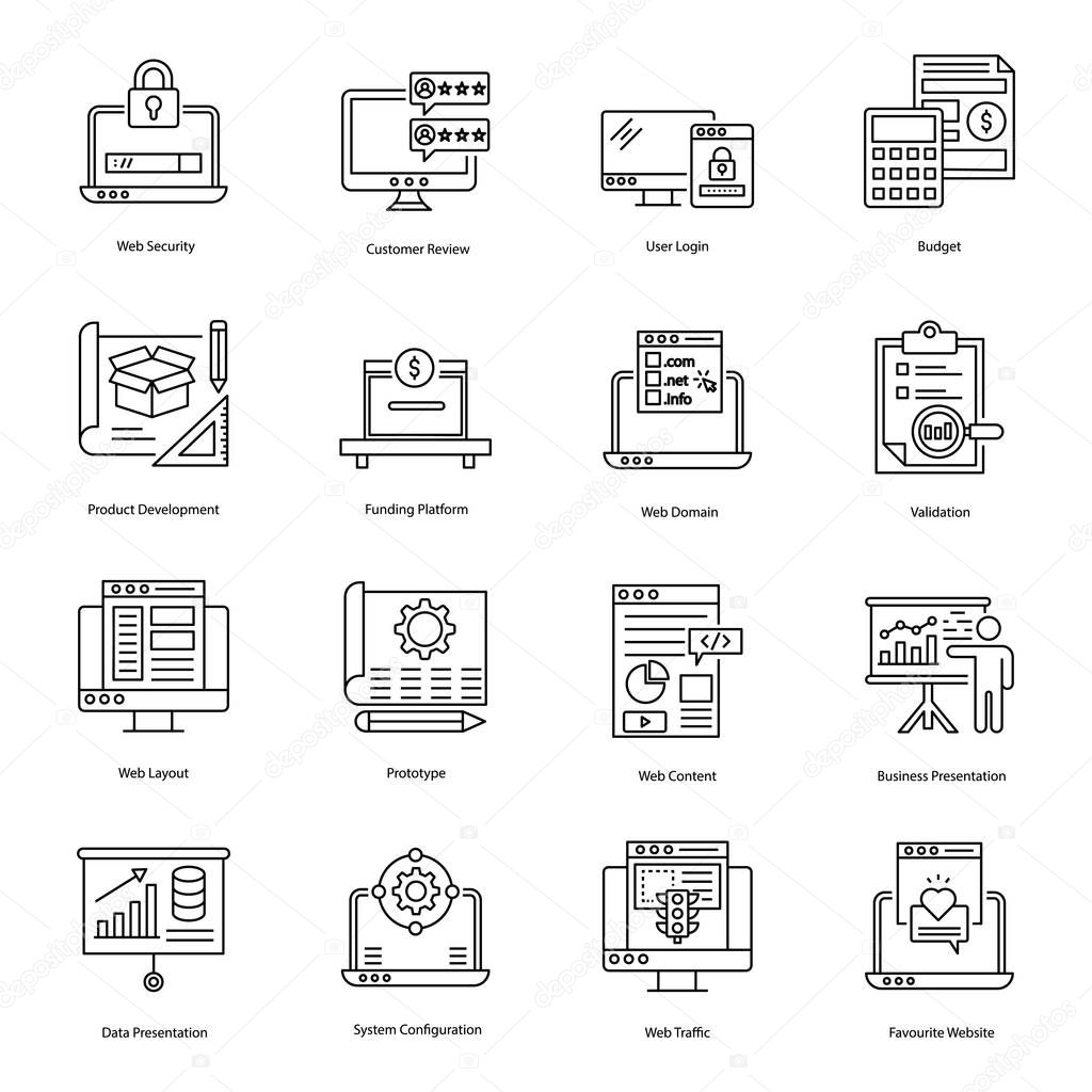 Seo tools line icons providing the best optimization services in a set of distinct visuals which helps to make your projects more valuable. Dont miss the chance to grab these vectors.
