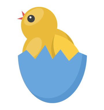 Düz tasarım içinde yumurtadan çıkan tavuk simgesi.