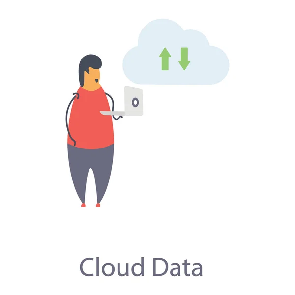 Icon Cloud Data Flat Design Ordner Herunterladen Hochladen Cloud Computing — Stockvektor