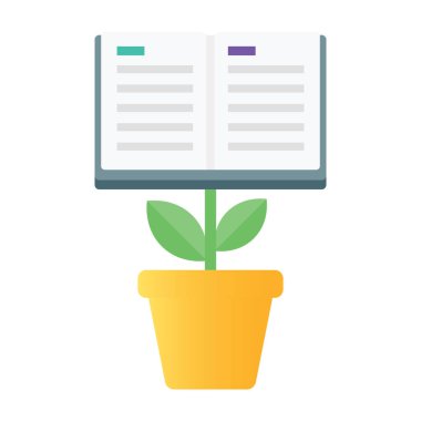 Kitap ile saksı bitkisi, düz stil bilgi büyüme simgesi.