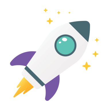 Düz simge dizaynında roket, roket füze vektörü 