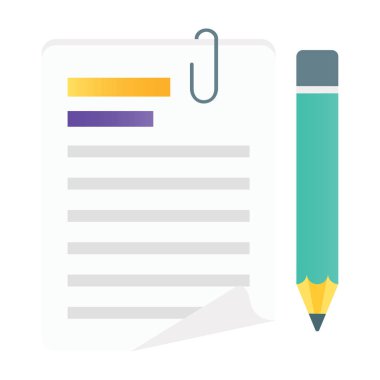 Düz biçimli bir dosya simgesi olduğunu belirten kalem ve ataç içeren dosya 