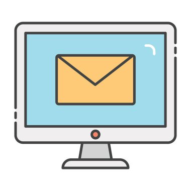 Monitörde e-posta sembolü, düz tasarım e- posta simgesi 