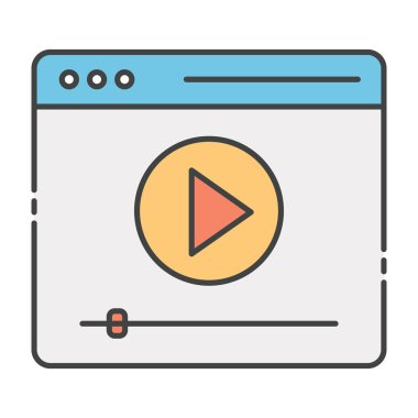 Düz vektör biçiminde bir video web sitesi simgesi olarak çevrimiçi multimedya 